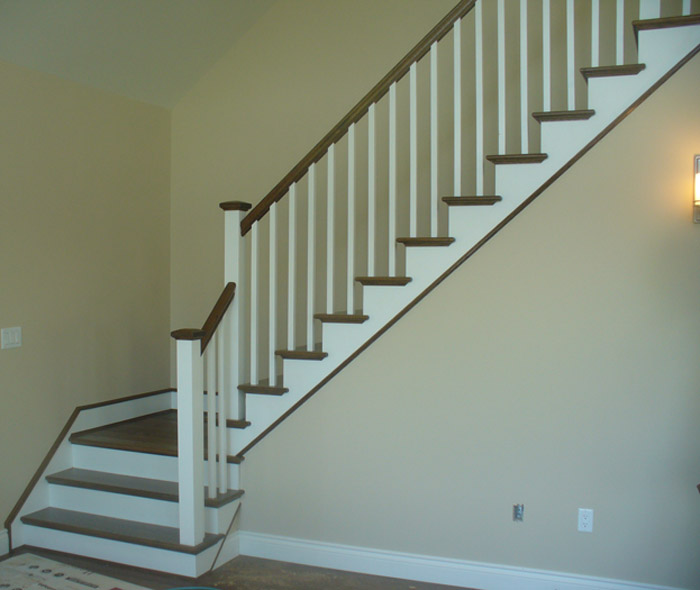 White Square Balusters & White Square Post With Stained Top Cap - Picture #1