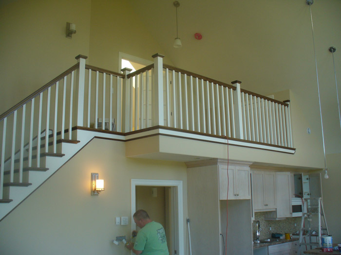 White Square Balusters & White Square Post With Stained Top Cap - Picture #3