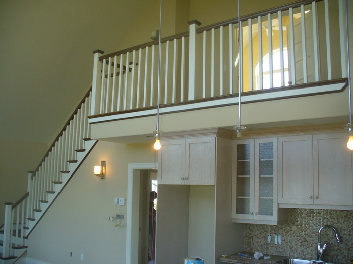 White Square Balusters & White Square Post With Stained Top Cap - Picture #4
